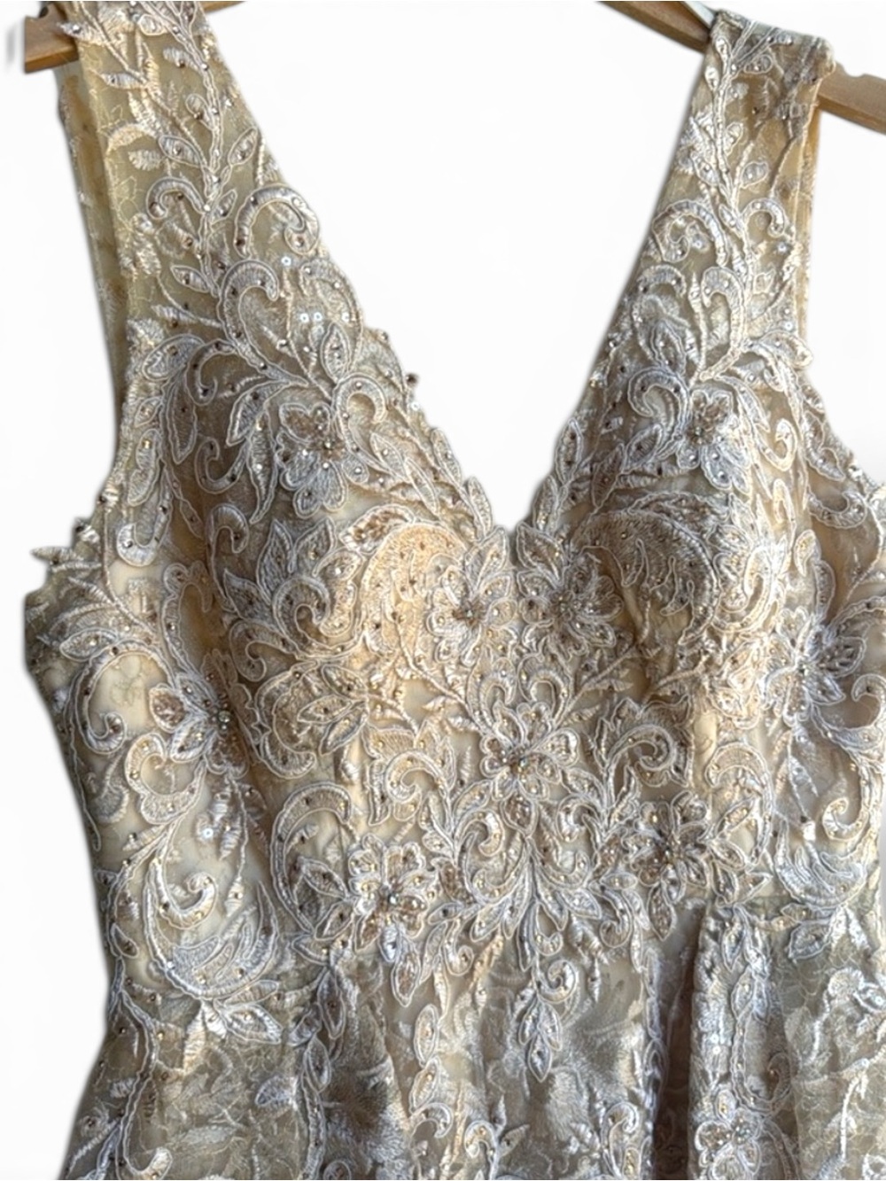 NWT LENOVIA wedding Gown dress mob mog champagne Cream Gold formal Lace M / L - Picture 4 of 17